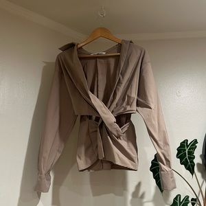 Brown Taupe Top in stretchy material with cutouts
